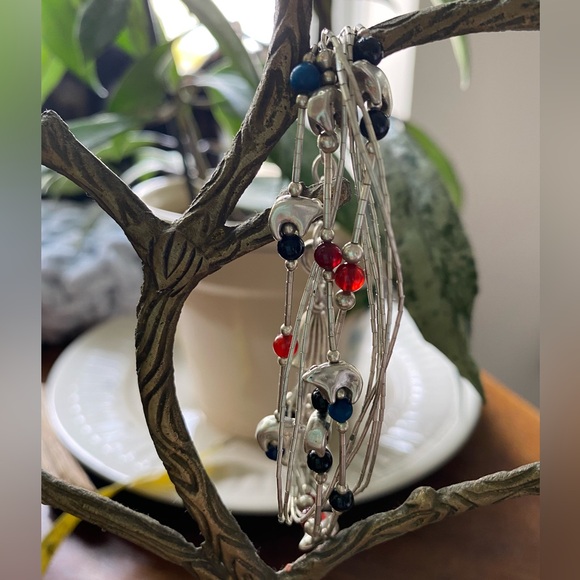 Vintage 80’s Bear Fetish Liquid Silver Gemstone Bracelet Stamped Sterling